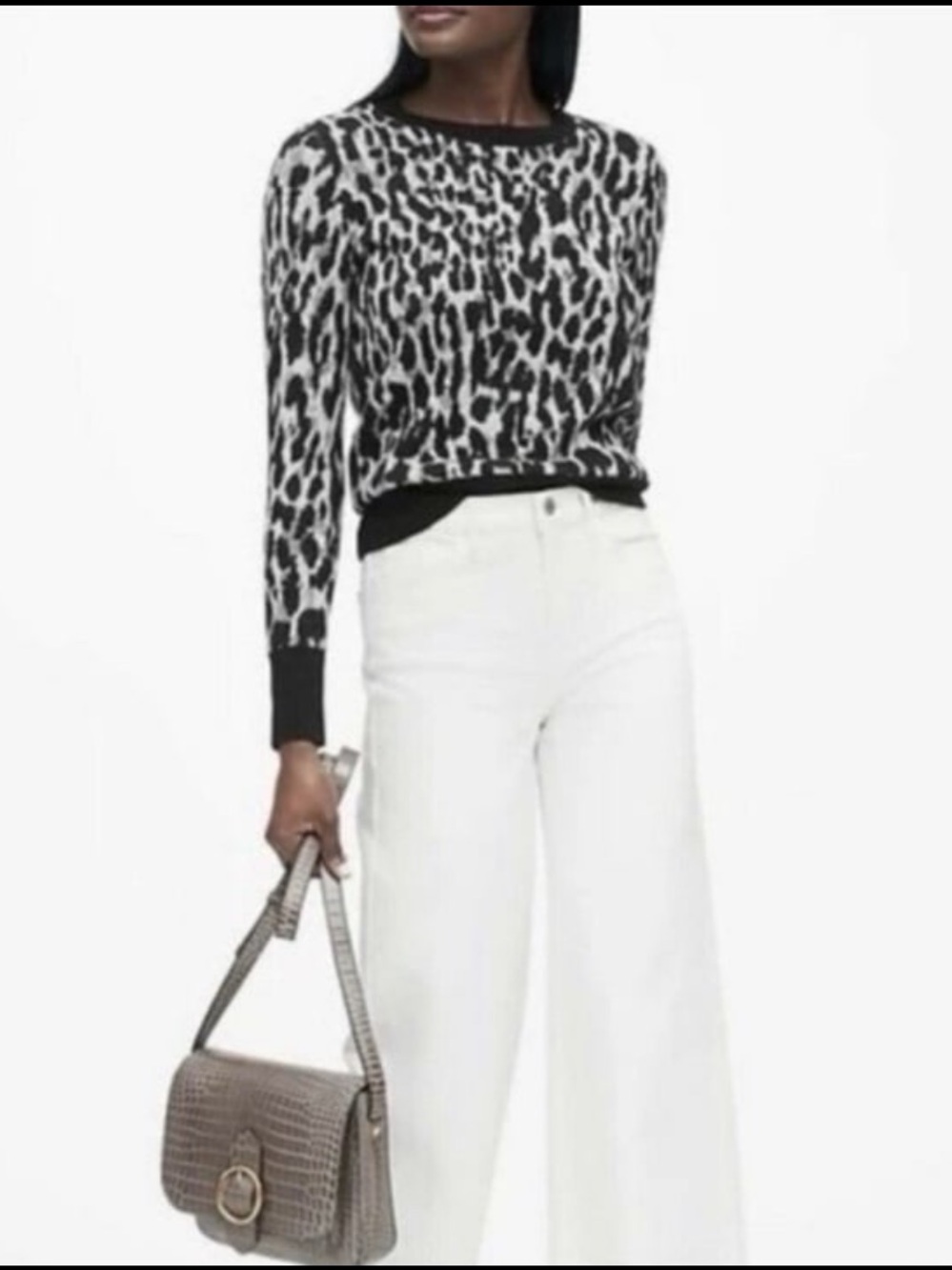 Leopard Print Mob Wife Neutral Layering Long Sleeve Wool/Alpaca Blend Sweater